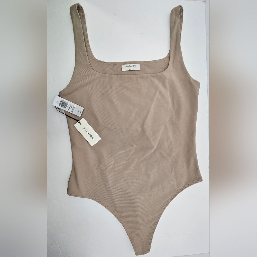 New With Tags Aritzia Babaton Contour Tank Taupe Thong Bodysuit